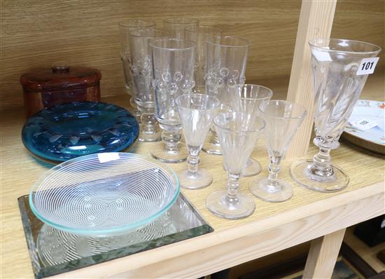 A Victorian ale glass and other glassware
